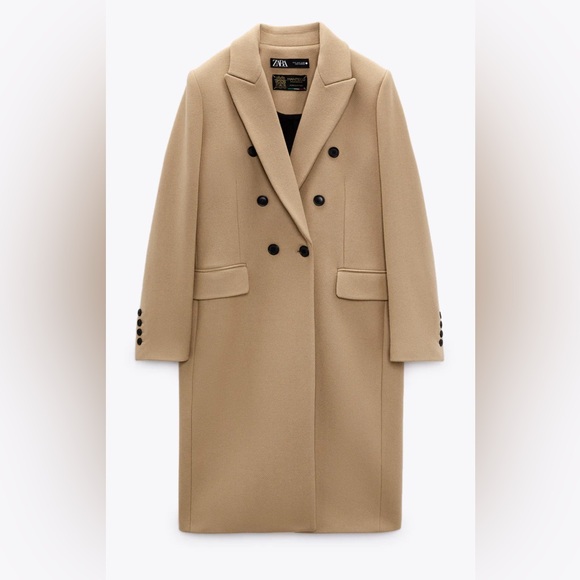 Zara Wool Blend Double Breasted Fitted Coat in Camel Medium NWT - Picture 9 of 16